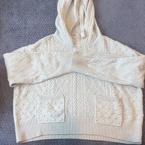 Lou & Grey Cream Textured Knit Hoodie Sweater